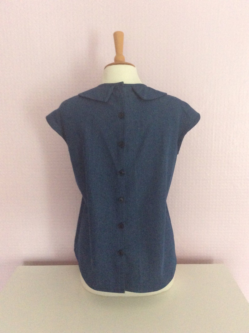 Denim Blue Peter Pan Collar Button Back Blouse - Etsy