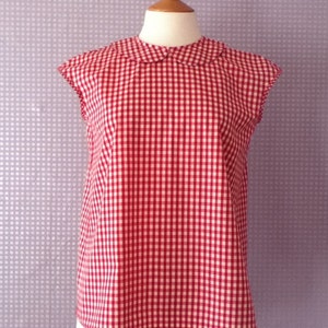 Gingham red and white cotton Peter Pan collar blouse image 1