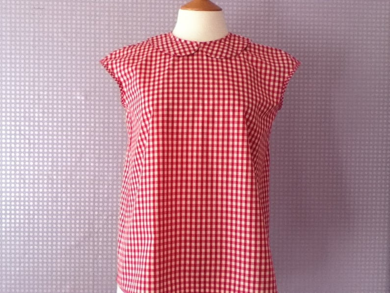 Gingham red and white cotton Peter Pan collar blouse image 1