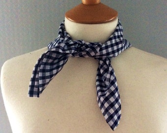 Navy and white gingham neckerchief and neck tie scarf