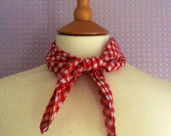 Red & white gingham neckerchief and neck tie scarf