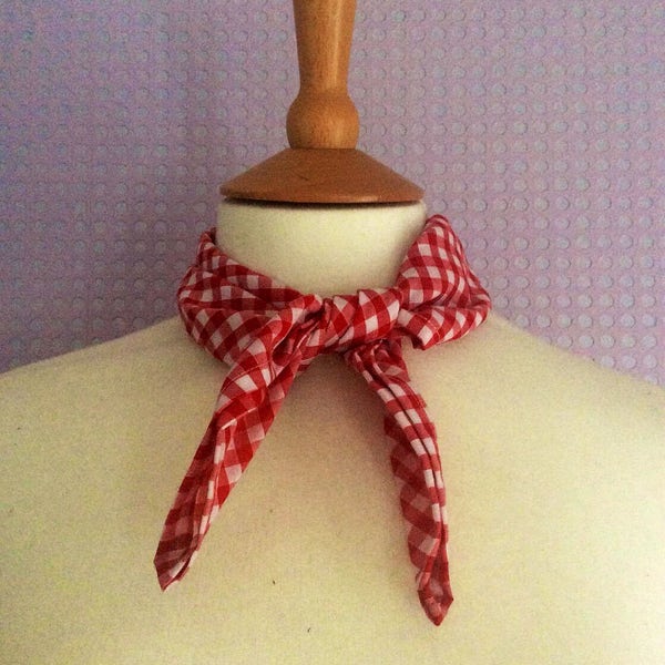 Red & white gingham neckerchief and neck tie scarf