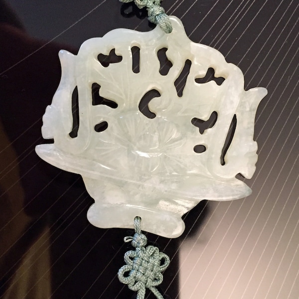 100% Natural Grade A Light Green Jade Jadeite Hand Carved Flower Basket Pendant