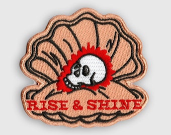 Rise & Shine Iron On Patch // Pearl Patches//  Skull Iron On // Patch // Gift for Him // Gift ideas // Embroidered Patch