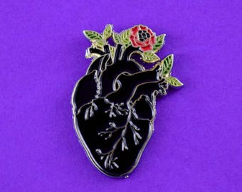 Black Anatomical Heart Soft Enamel Pin // Cute Pin // Pins //  Enamel Pin // Gifts for her // Gift for Him // Gift ideas // Flower Pin