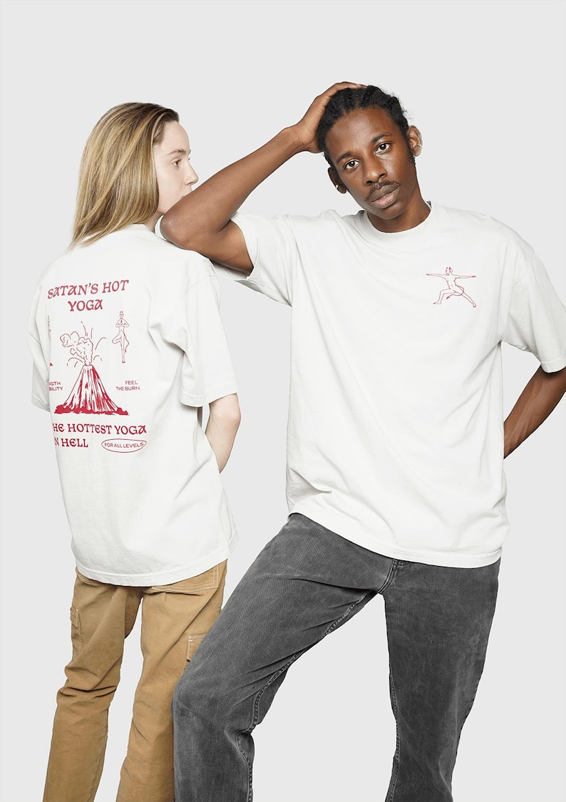 Hot Yoga T-Shirt // Satan's hot yoga // Tee // Graphic Shirt // Natural Shirt // Gift for Him // Graphic tee // Cool Shirt // Fun Shirt image 3