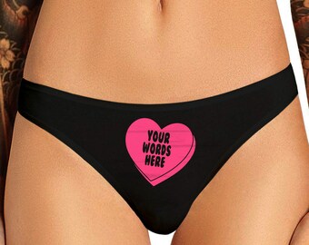 Candy Heart Panties Custom Personalized With Your Words Sexy Naughty Funny Customized Valentine Gift For Her Womens Panty Thong Lingerie