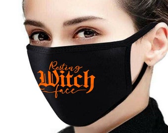 Resting Witch Face Mask, Washable Face Mask, Funny Face Mask, Halloween Mask