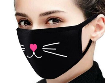 Cat Face Mask, Cat Whiskers Mask, Cute, Funny, Reusable, Two Layers, Washable Mask, Travel Mask, Dust Mask, Allergy Mask, Cute Facemask