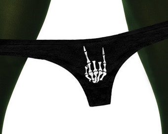 Skeleton Metal Fingers Panties, Gothic Skeleton Hands Panty, Metal Fingers Womens Thong Panties