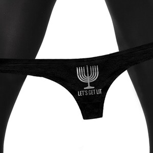 Lets Get Lit Menorah Thong Panties   Funny Hanukkah Gift Jewish Holiday Party Gag Gift Panty Womens Thong Panties
