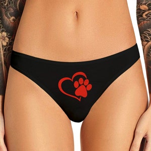 Paw Print Heart Panties Funny  Naughty  Bachelorette Party Bridal Gift Panty Womens Thong Lingerie