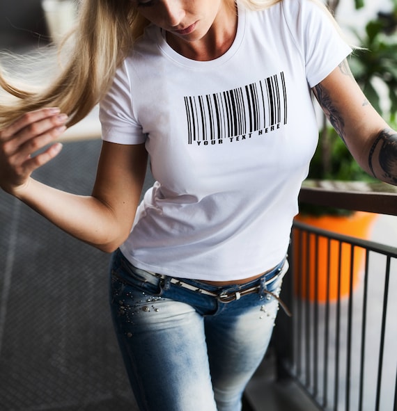 Custom Personalized Barcode Shirt with your custom text under the barcode, Womens Tee Shirt
