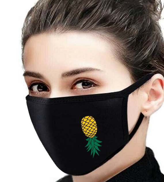 Upside Down Pineapple Face Mask, Reusable Mask, Two Layers, Washable Mask, Travel Mask, Dust Mask, Allergy Mask, Gag Gift, Funny Facemask