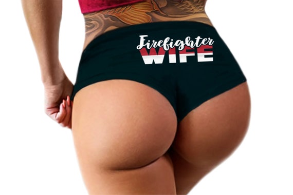 Firefighter Wife or Girlfriend Panties  Funny Bachelorette Party Fire Fighter Bride Gift For Wife Panty Booty Womens Underwear (2 color)