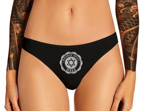 Kosher Meat Only Thong Panties Funny   Naughty Bachelorette Party Jewish Holiday Gift Panty Womens Thong Panties