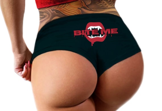 Bite Me Panties Halloween Bloody Vampire Bite  Funny  Booty Shorts Bachelorette Party Bridal Gift  Panty Womens Underwear