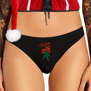 Kiss It Maretak slipje kerst grappig ondeugend vrijgezellenfeest vakantie cadeau panty xmas string dameslingerie