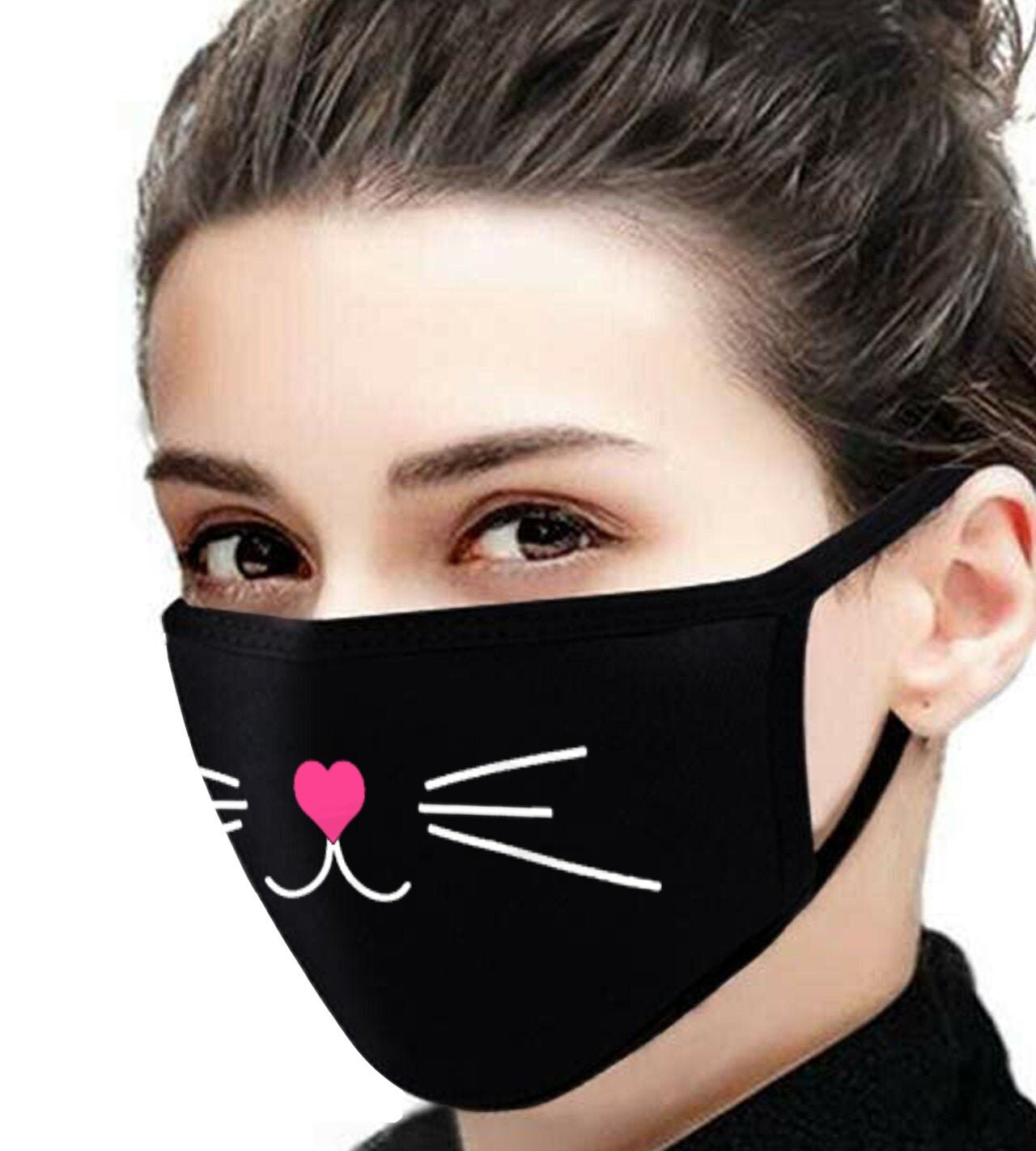Cat Face Mask Cat Whiskers Mask Cute Funny Reusable Two Layers 