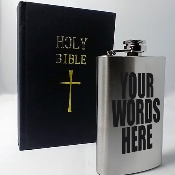 Custom Gift Flask - Secret Bible Flask With Your Words - Hidden Hip Flask Gift, Gag Gift, Secret Hip Flask, 4oz Stainless Steel Flask