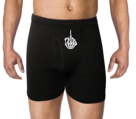 Skeleton Middle Finger Mens Underwear Funny Gift For Him Boyfriend Husband Groom Anniversary Valentines Day Mens Boxer Briefs Underwear