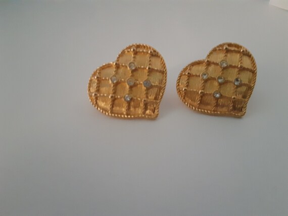 Vintage Sparkly Gold Heart Earrings Rhinestones P… - image 3