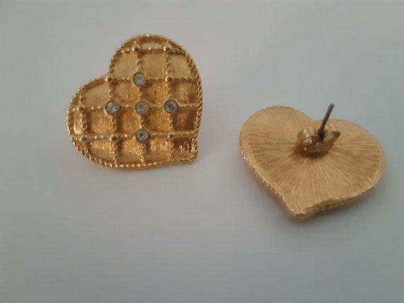 Vintage Sparkly Gold Heart Earrings Rhinestones P… - image 2