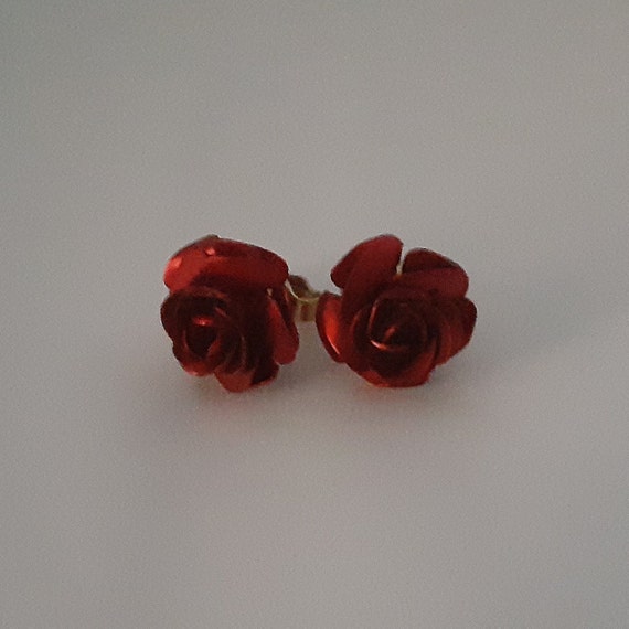 Vintage 1980s Clip-On Sculpted Metal Rose Earrings - image 2