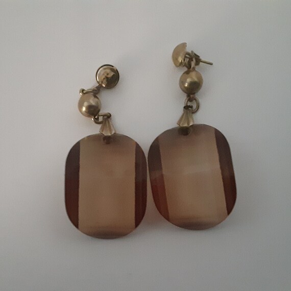 Vintage Faceted Sepia Dangly 1980s Earrings - image 2