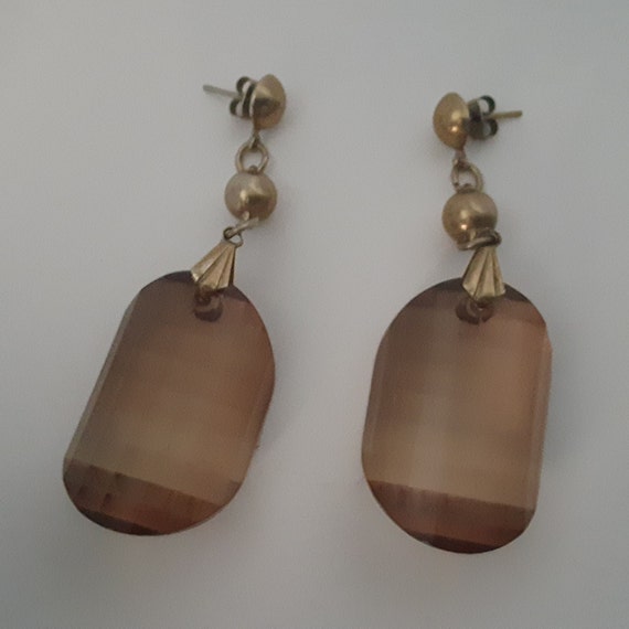 Vintage Faceted Sepia Dangly 1980s Earrings - image 1