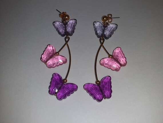 Vintage Butterfly Earrings, 1980s, Dangle Earring… - image 2