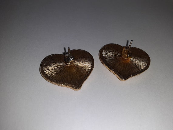 Vintage Sparkly Gold Heart Earrings Rhinestones P… - image 4