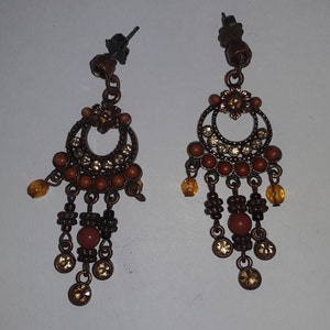 Vintage 1980s Drop Pendientes con diamantes de imitación y cuentas de metal