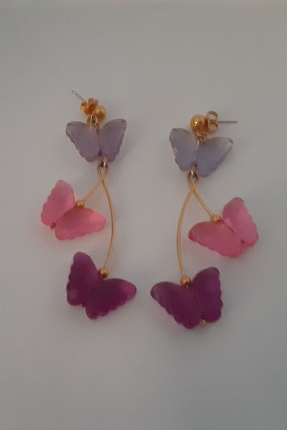 Vintage Butterfly Earrings, 1980s, Dangle Earring… - image 3