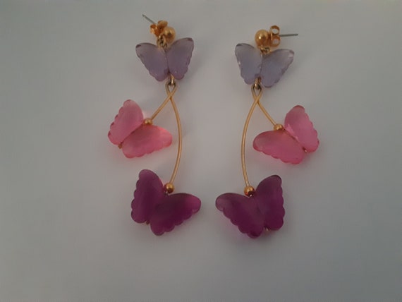 Vintage Butterfly Earrings, 1980s, Dangle Earring… - image 1