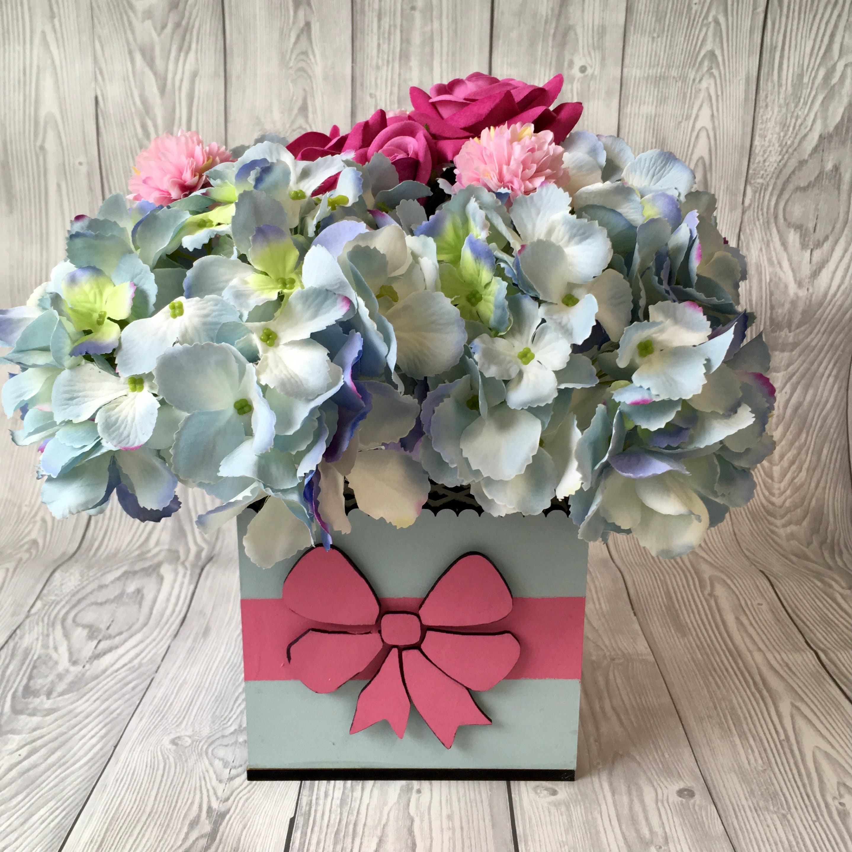 Blue and pink flower box artificial flower arrangements UK Etsy