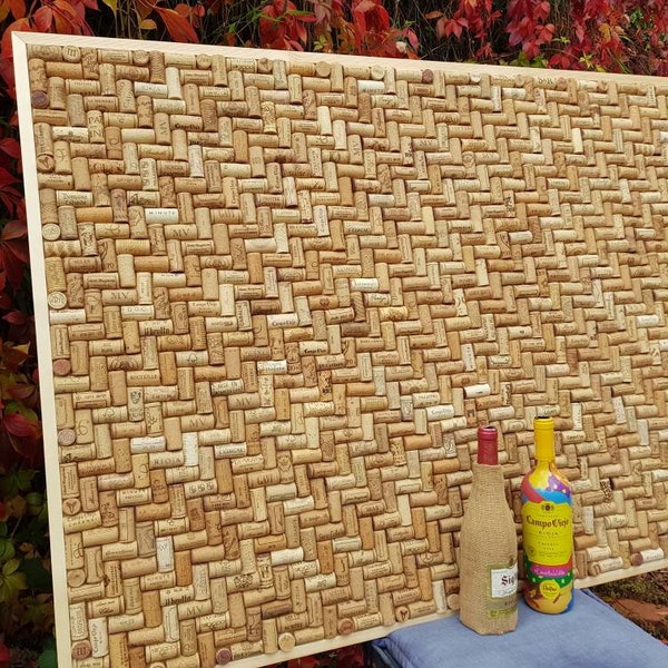 Wine Cork Notice Board using re-cycled Corks in a Herringbone layout- XXL large size 48" x 36" (120 x 90cm)