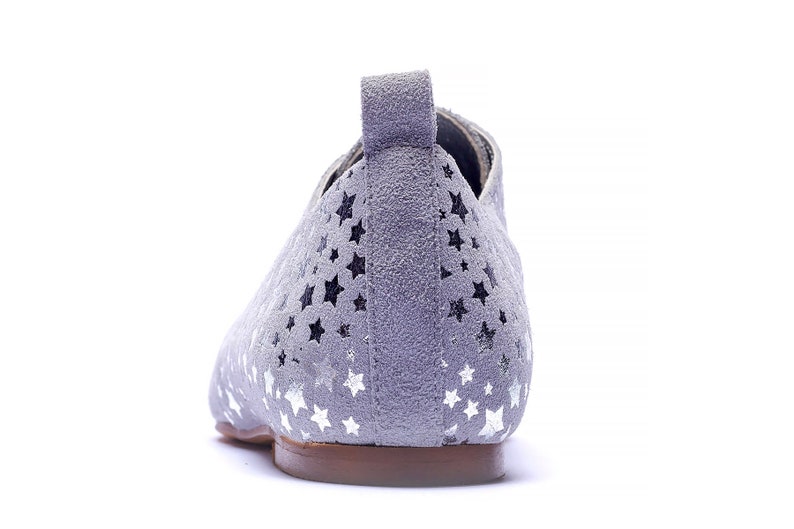 Gray leather flats Silver stars gray Oxfords