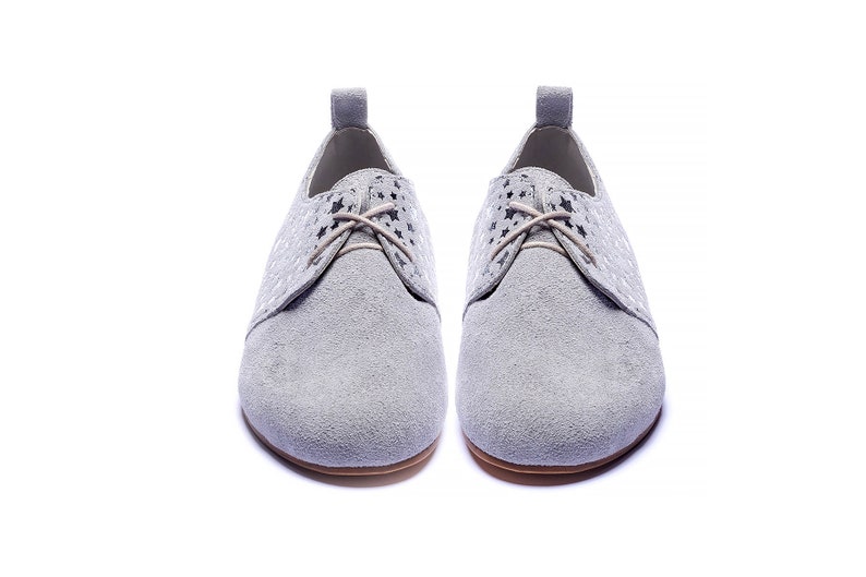 Gray leather flats Silver stars gray Oxfords