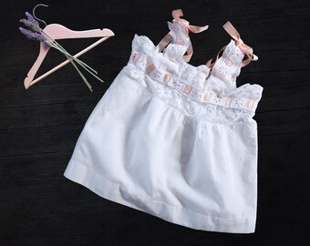 French Vintage Baby Pinafore Dress Top - Lace Late 1800s / Early 1900s