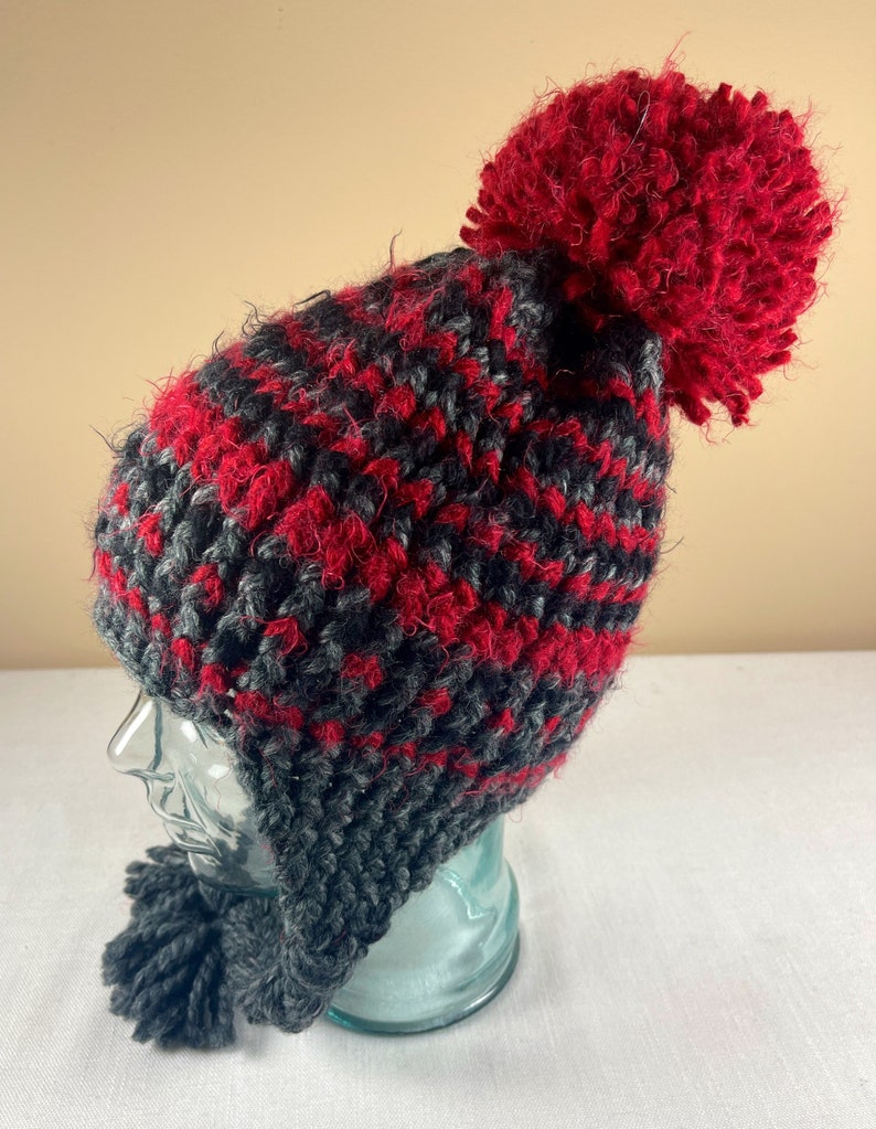 Hand Knit Ear Flap Hat, Peruvian Style Crash Helmet, Ear Warmer Hat, Ear Muff Hat, Chullo