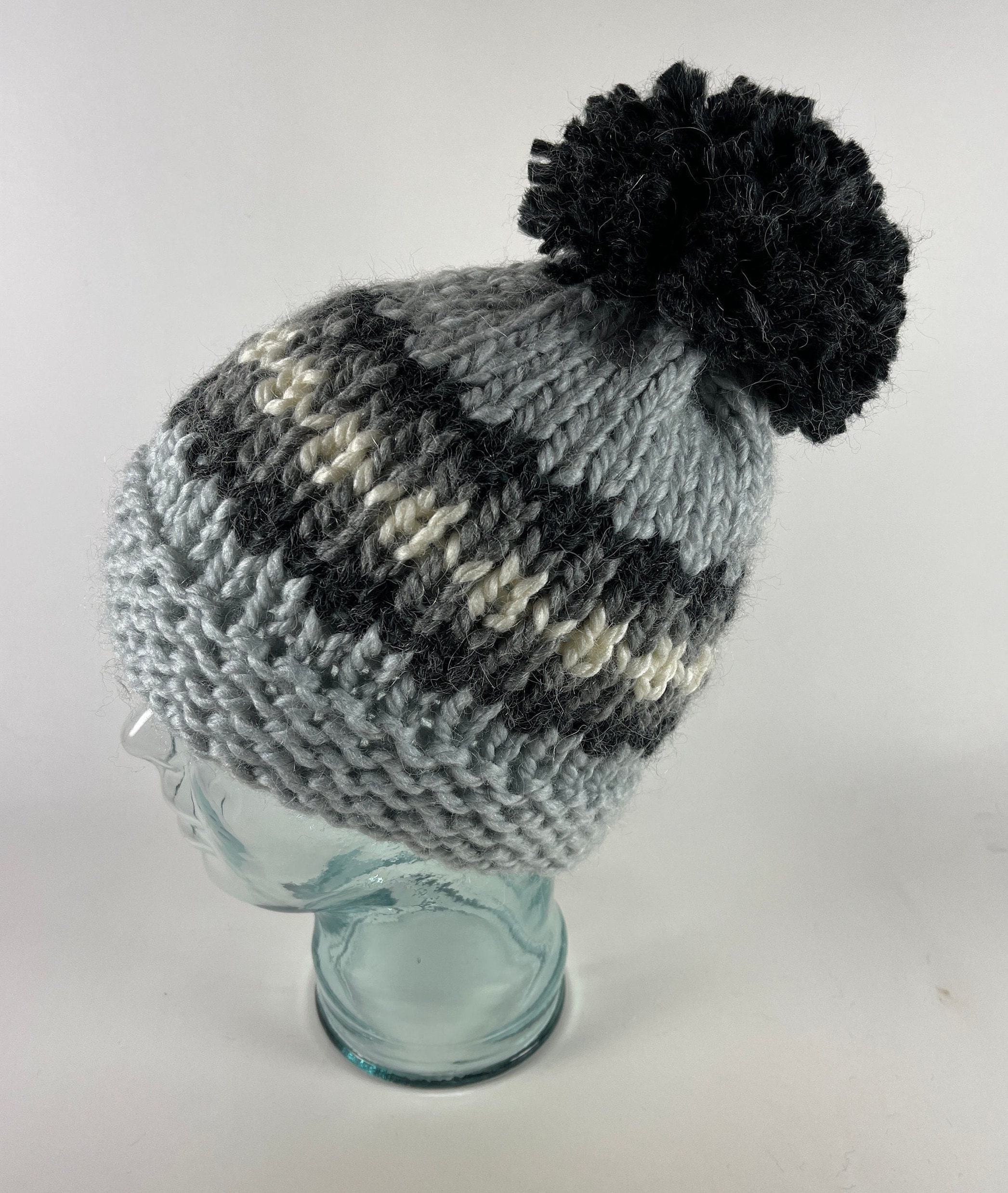 Hand Knit Nordic Pom Pom Hat: Gray Alpaca Blend Beanie - Etsy