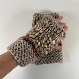 Hand Knit Fingerless Gloves: Misty Taupe Wrist Warmers