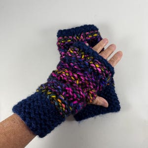 Hand Knit Fingerless Gloves: Variegated Yarn Wrist Warmers