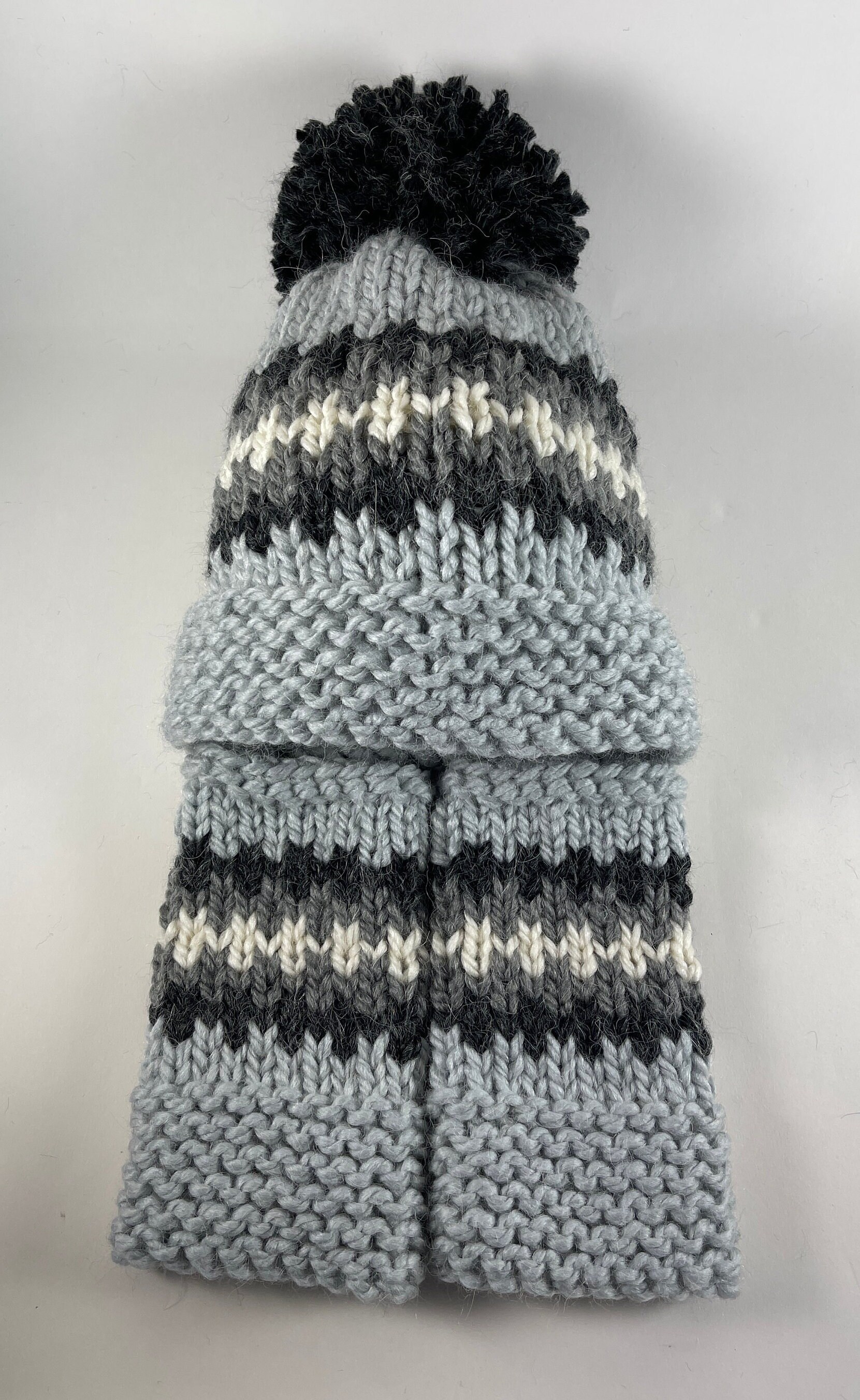 Hand Knit Nordic Pom Pom Hat: Gray Alpaca Blend Beanie - Etsy display picture 2
