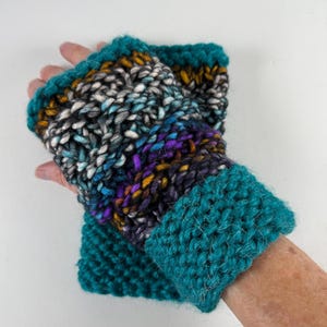 Hand Knit Fingerless Gloves: Variegated Yarn Wrist Warmers