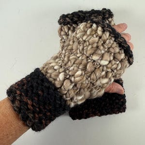 Hand Knit Fingerless Gloves: Chunky Misty Taupe Wrist Warmers