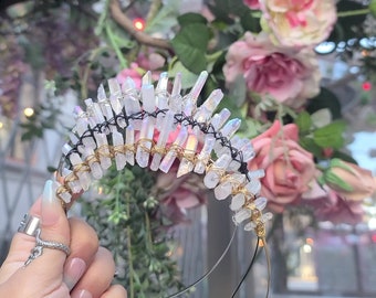 La duchesse - diadème de quartz, couronne de quartz, couronne de festival, couronne de mariée, couronne de sorcière, cadeaux pour elle, cyber lundi, cadeau de graduation