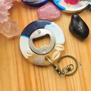 beach, bar decor, bottle opener keychain, kitchen decor, kitchen tool, resin epoxy, housewarming gift, ready to ship, resin keychain