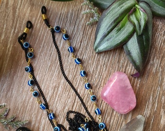 Handmade Evil Eye Eyeglass Chain, Double Chain Eyewear Accessory